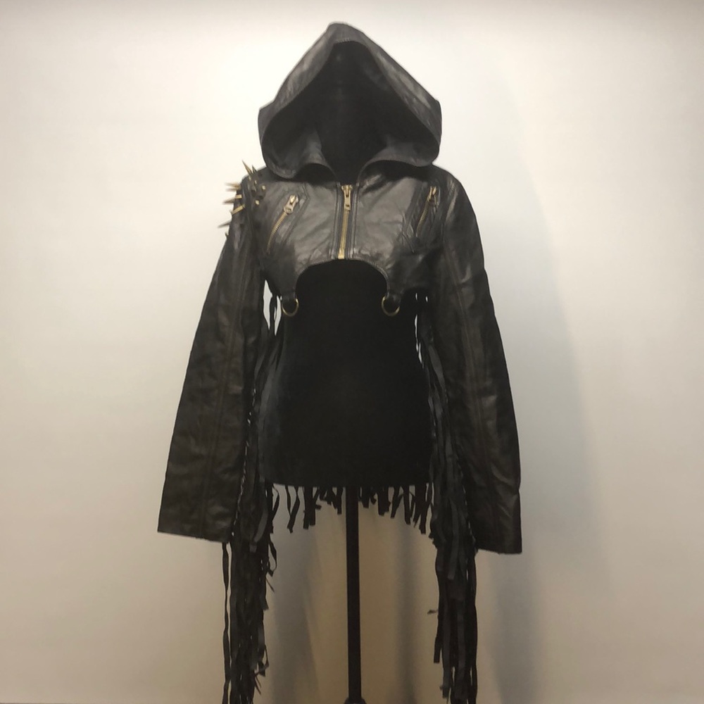 Studded Faux Leather Fringed Bolero Jacket